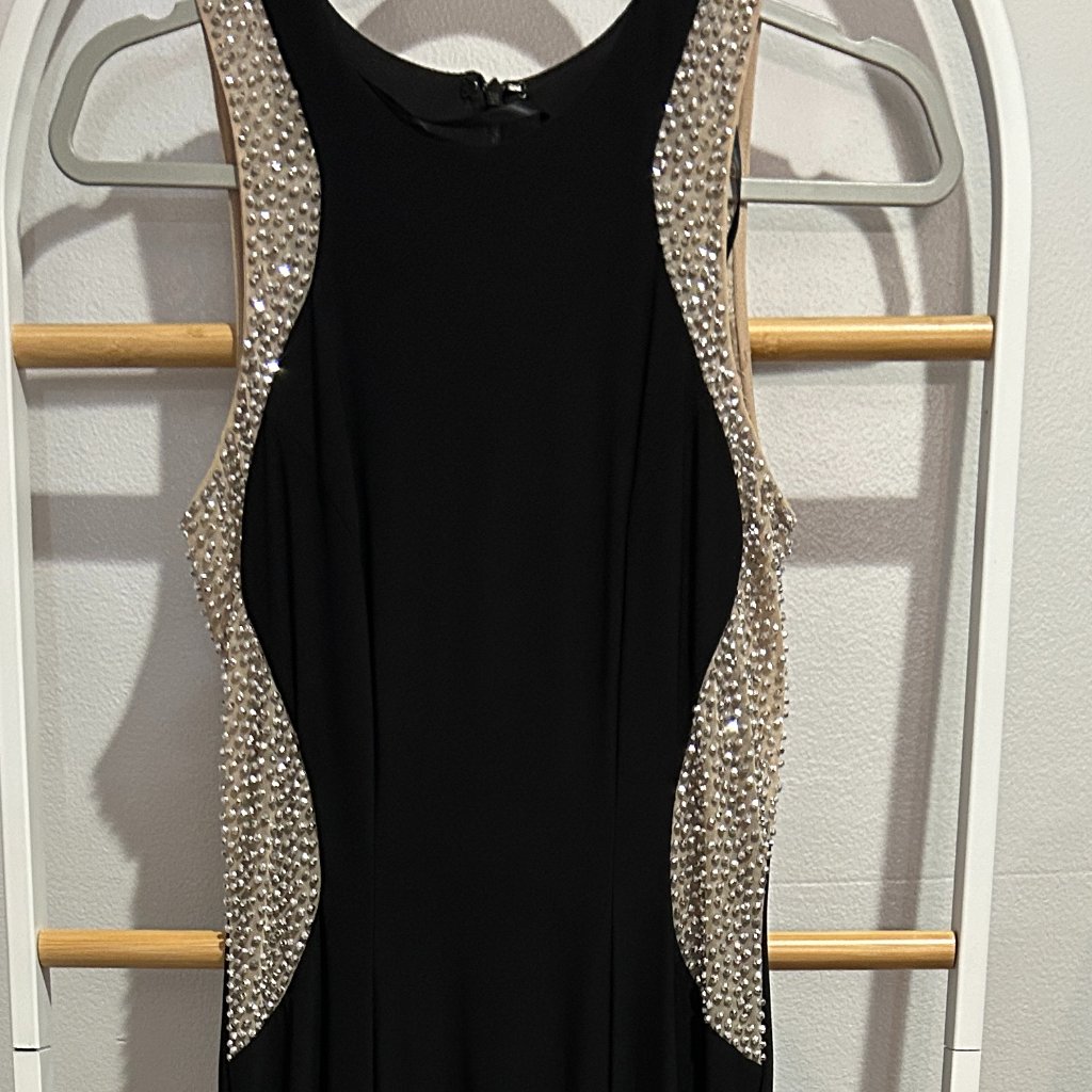 Black Sleeveless Evening Dress With Crystal Side Panels
